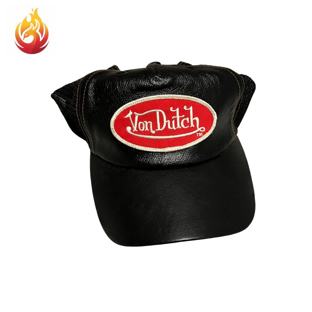 RARE Von Dutch Limited Edition Black Faux Leather Snapback Cap